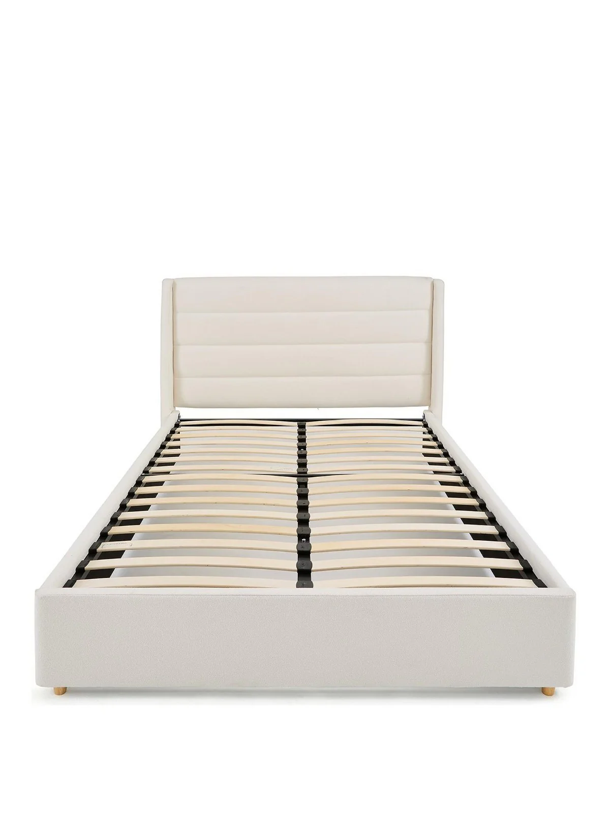 Gabriel Fabric Winged Bed Frame King Ivory Padded Headboard - Image 2