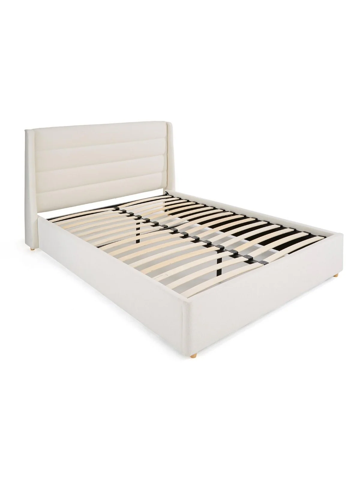 Gabriel Fabric Winged Bed Frame King Ivory Padded Headboard - Image 3