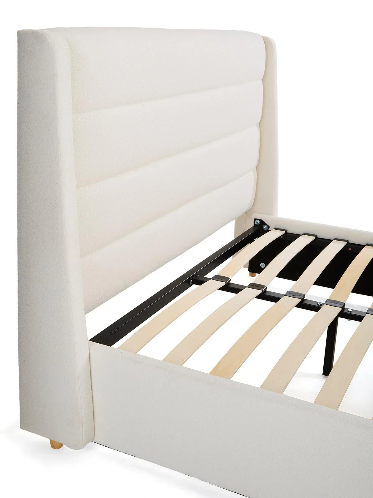 Gabriel Fabric Winged Bed Frame King Ivory Padded Headboard - Image 4