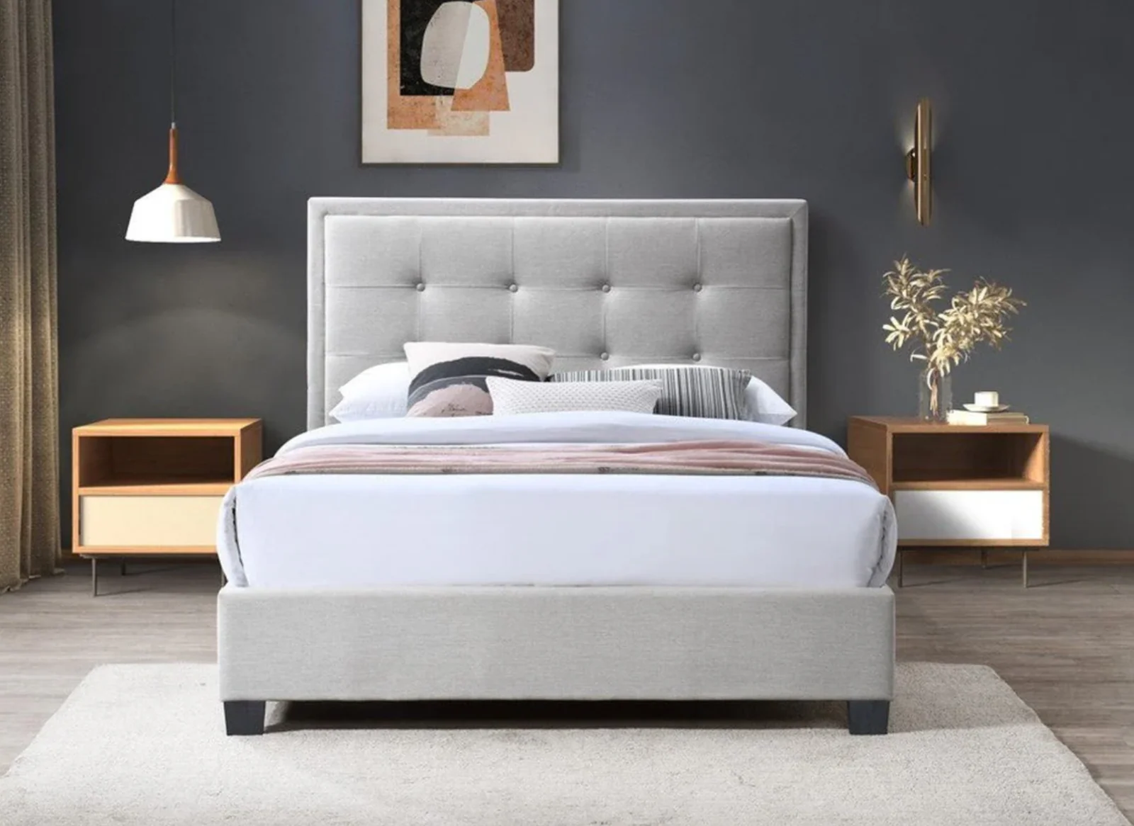 Gainford Static Double Bed Frame | Natural Bolero Fabric | Free UK Delivery - Image 2
