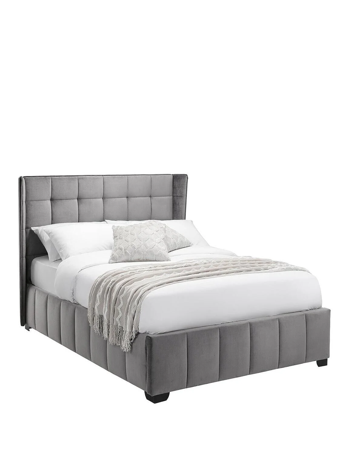 Gatsby Velvet King Size Bed Lift up With Storage In Light Grey Modern Bedroom - Image 4