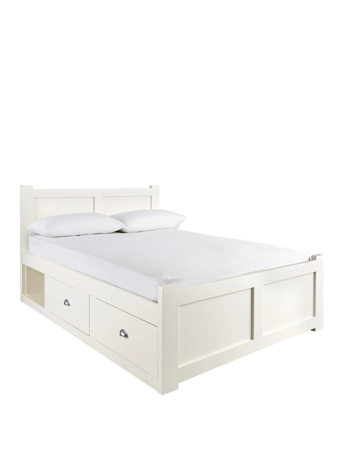 Geneva King Bed Frame White with Storage Drawers & Open Shelves - Image 2