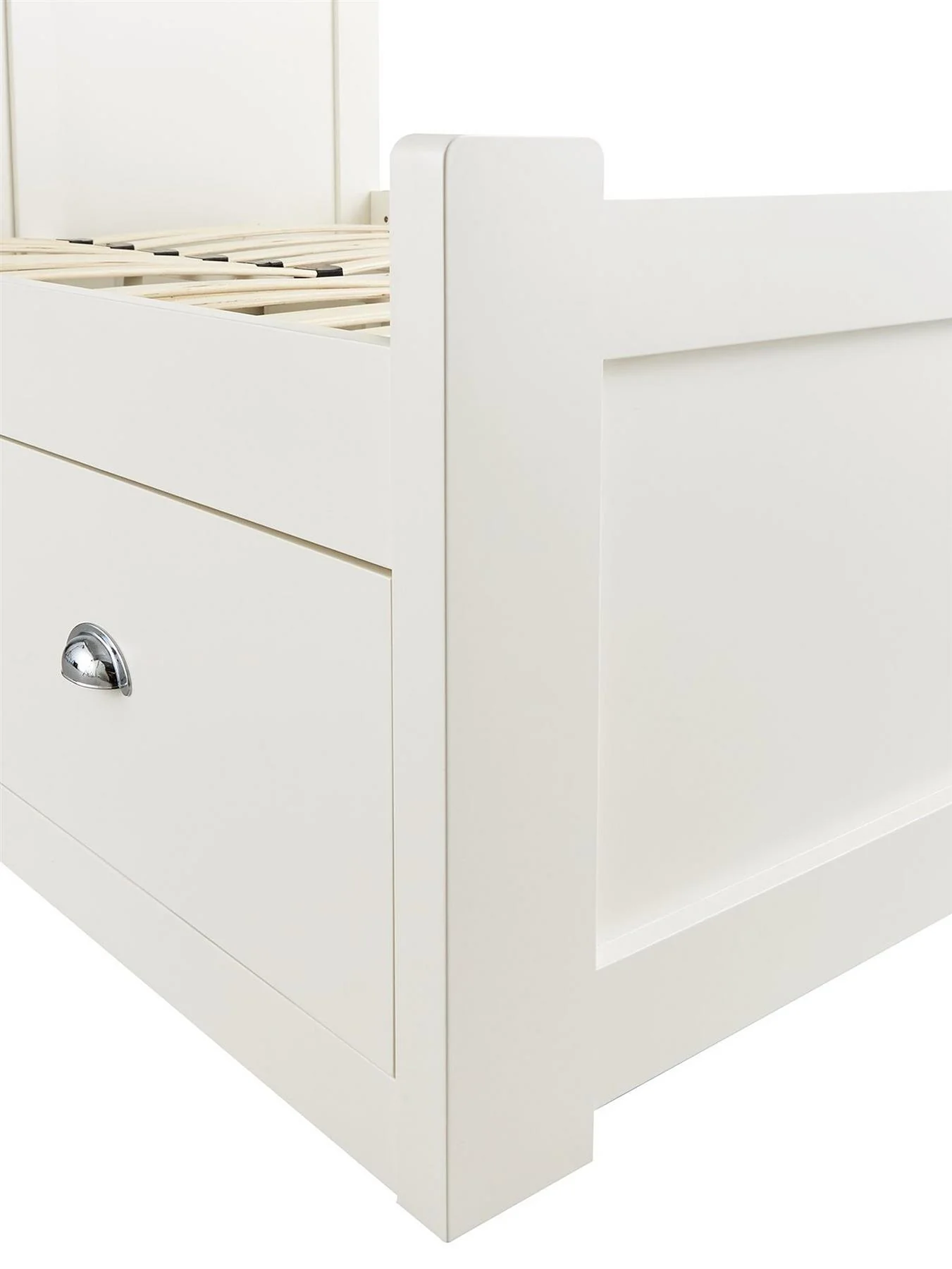 Geneva King Bed Frame White with Storage Drawers & Open Shelves - Image 4