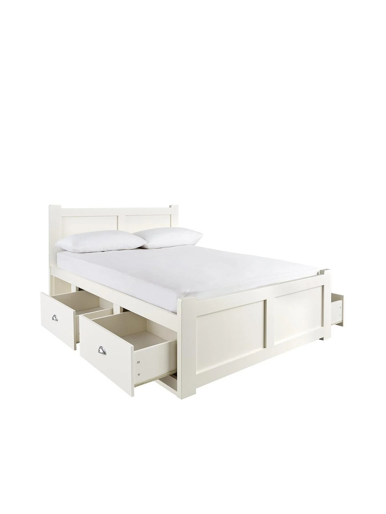 Geneva King Bed Frame White with Storage Drawers & Open Shelves - Image 5