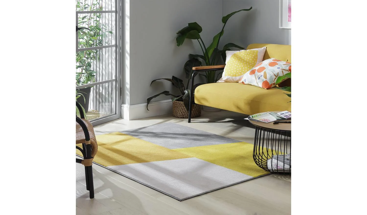 Geometric Block Mustard Cut Pile Rug 160x230cm Living Room Bedroom - Image 2