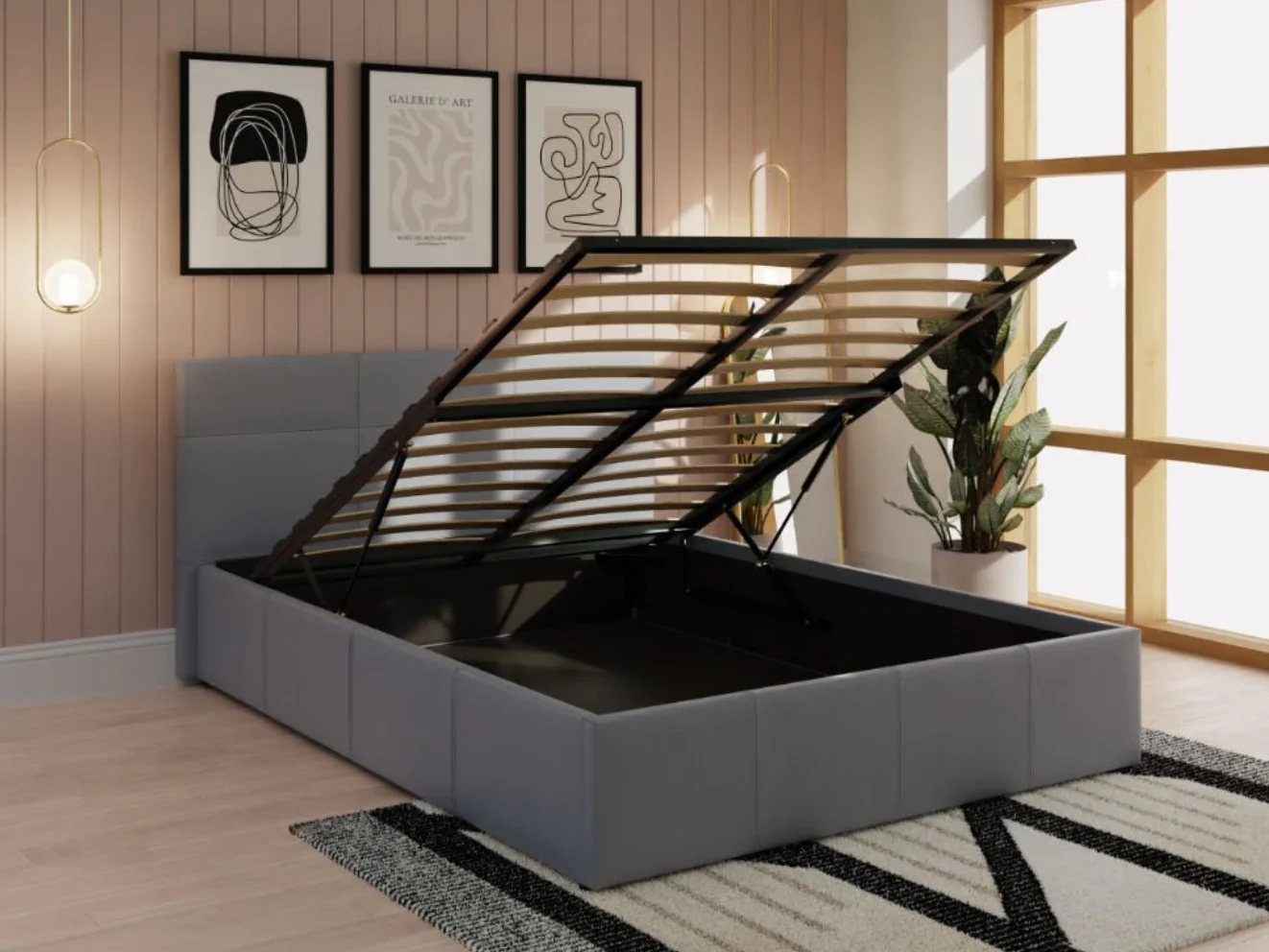GFW End Lift Ottoman Bed Double Matt Grey Minimalist & Contemporary Designed - Image 4