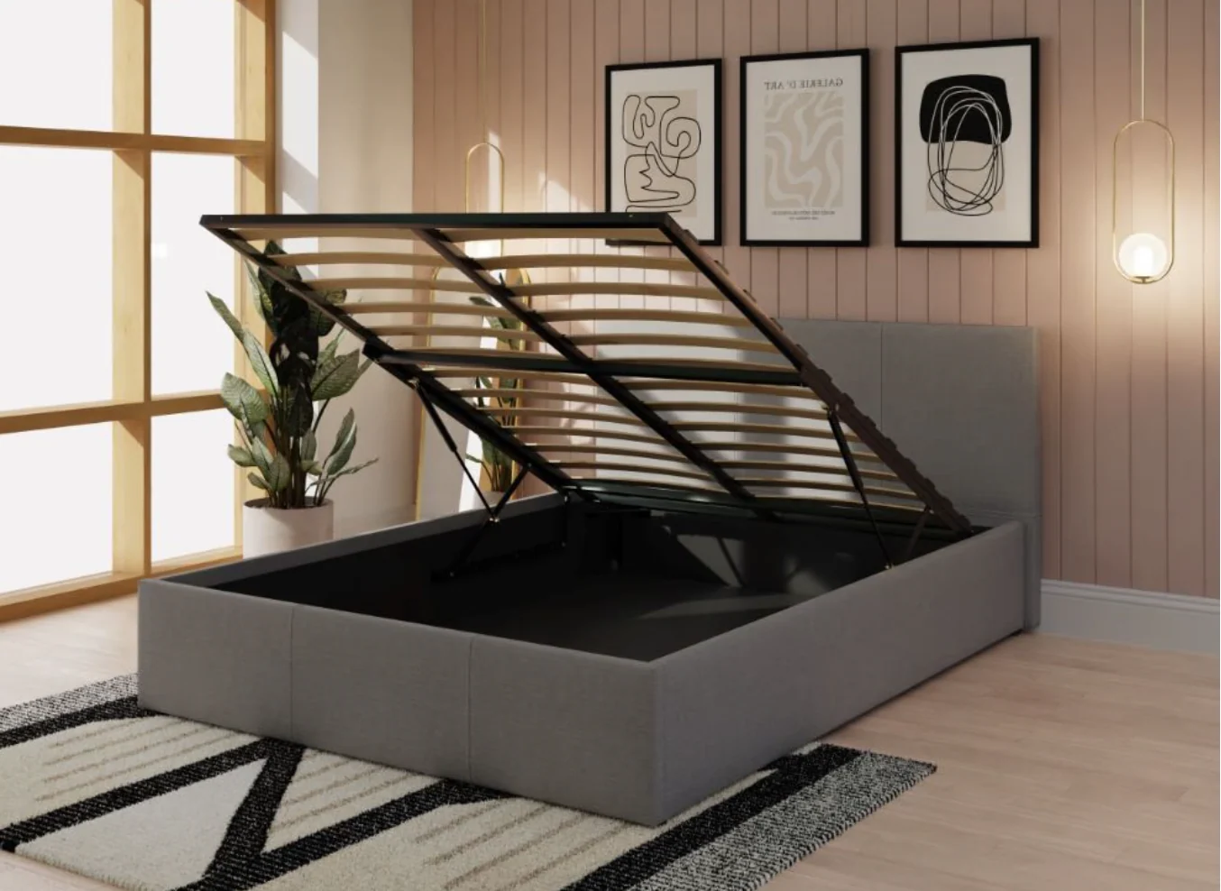GFW End Lift Ottoman Bed Double Matt Grey Minimalist & Contemporary Designed - Image 5