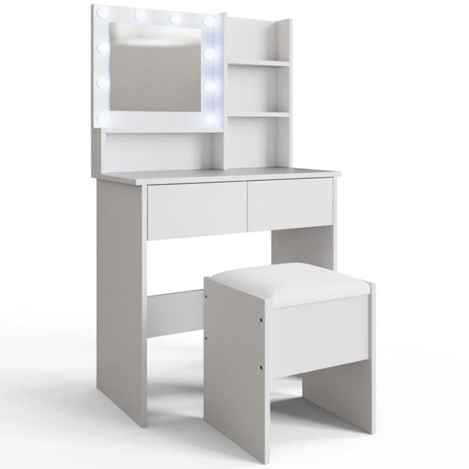 GFW Eva 2 Drawer White Dressing Table Set with LED Mirror And Stool - Image 2