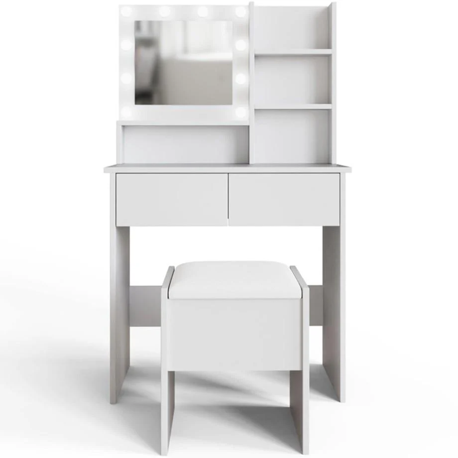 GFW Eva 2 Drawer White Dressing Table Set with LED Mirror And Stool - Image 3