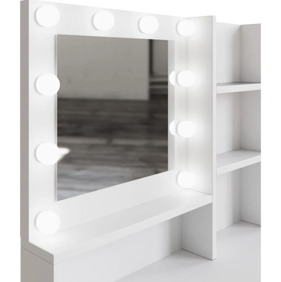GFW Eva 2 Drawer White Dressing Table Set with LED Mirror And Stool - Image 6