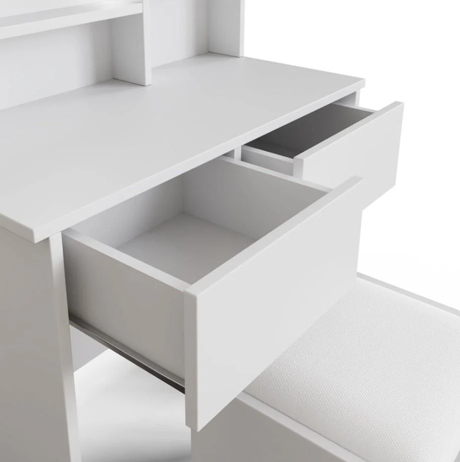 GFW Eva 2 Drawer White Dressing Table Set with LED Mirror And Stool - Image 7