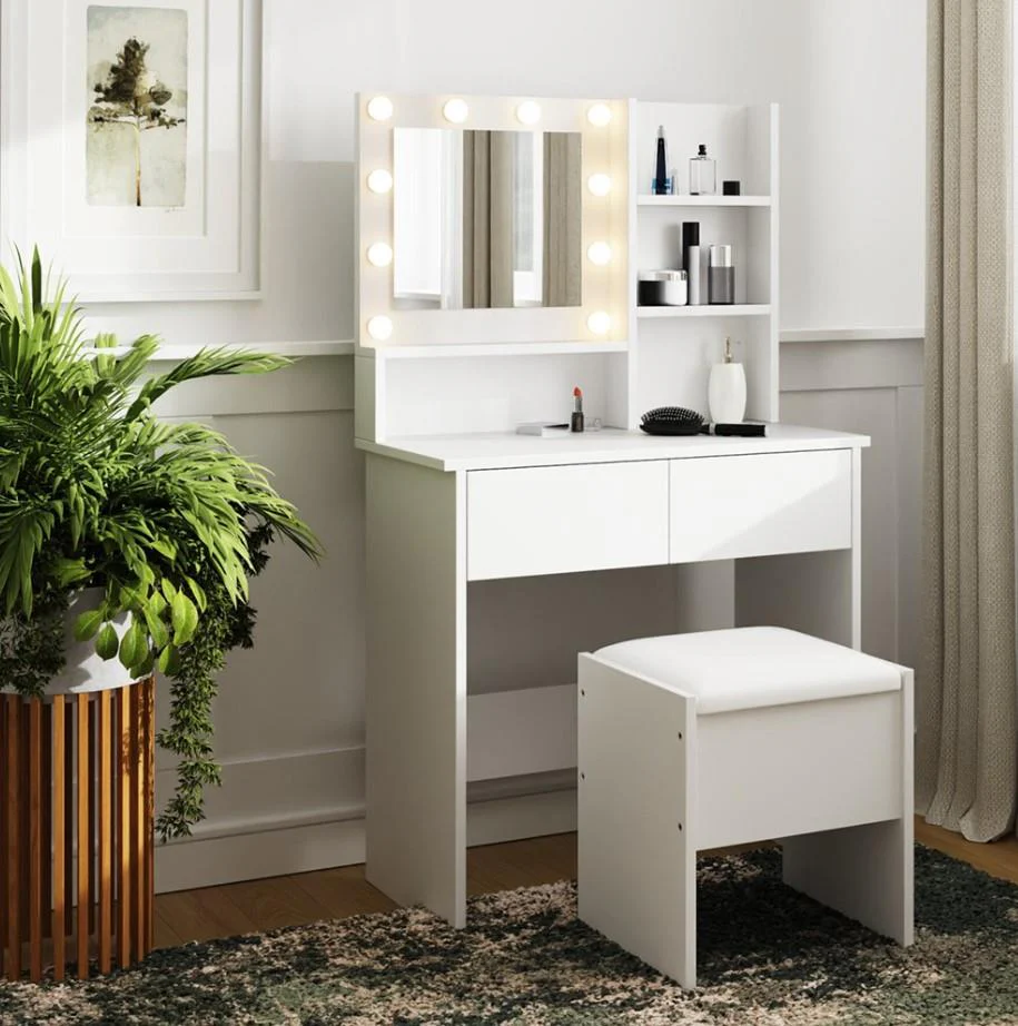 GFW Eva 2 Drawer White Dressing Table Set with LED Mirror And Stool - Image 8
