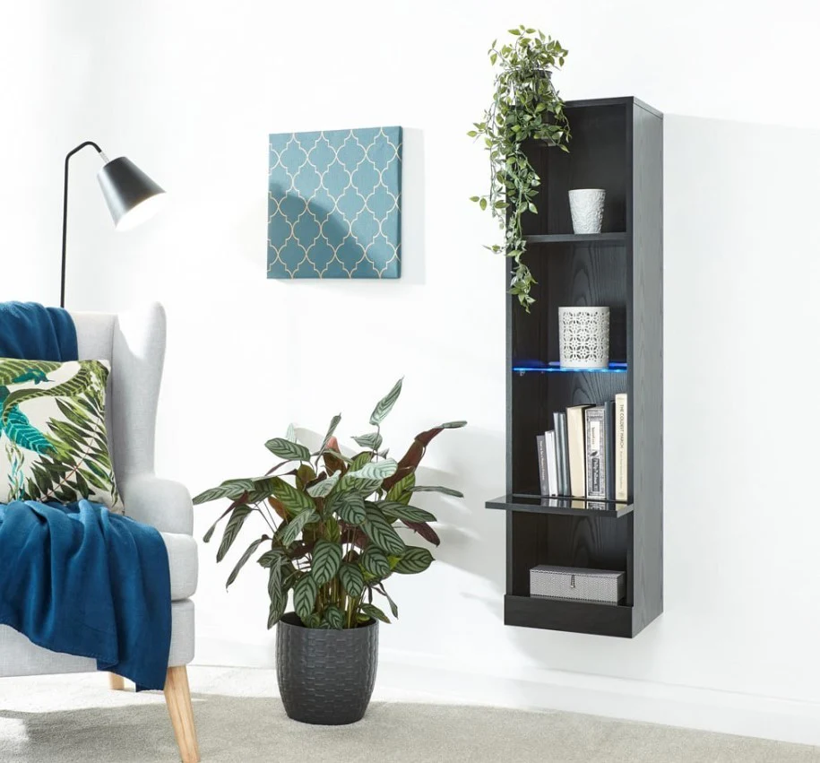 GFW Galicia 4 Shelf Wall Mounted Tall LED Shelving Unit Black - Image 8