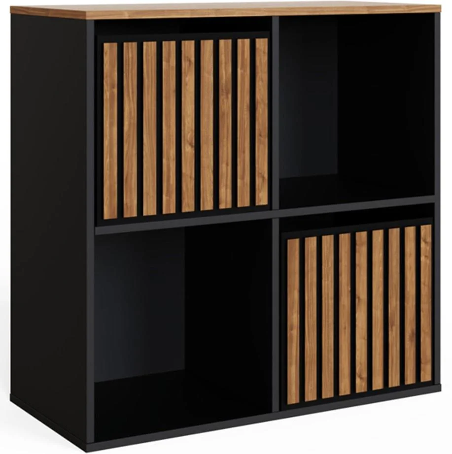 GFW Kube Black and Walnut 2 Drawer 2 Shelf Storage Unit Organiser - Image 2