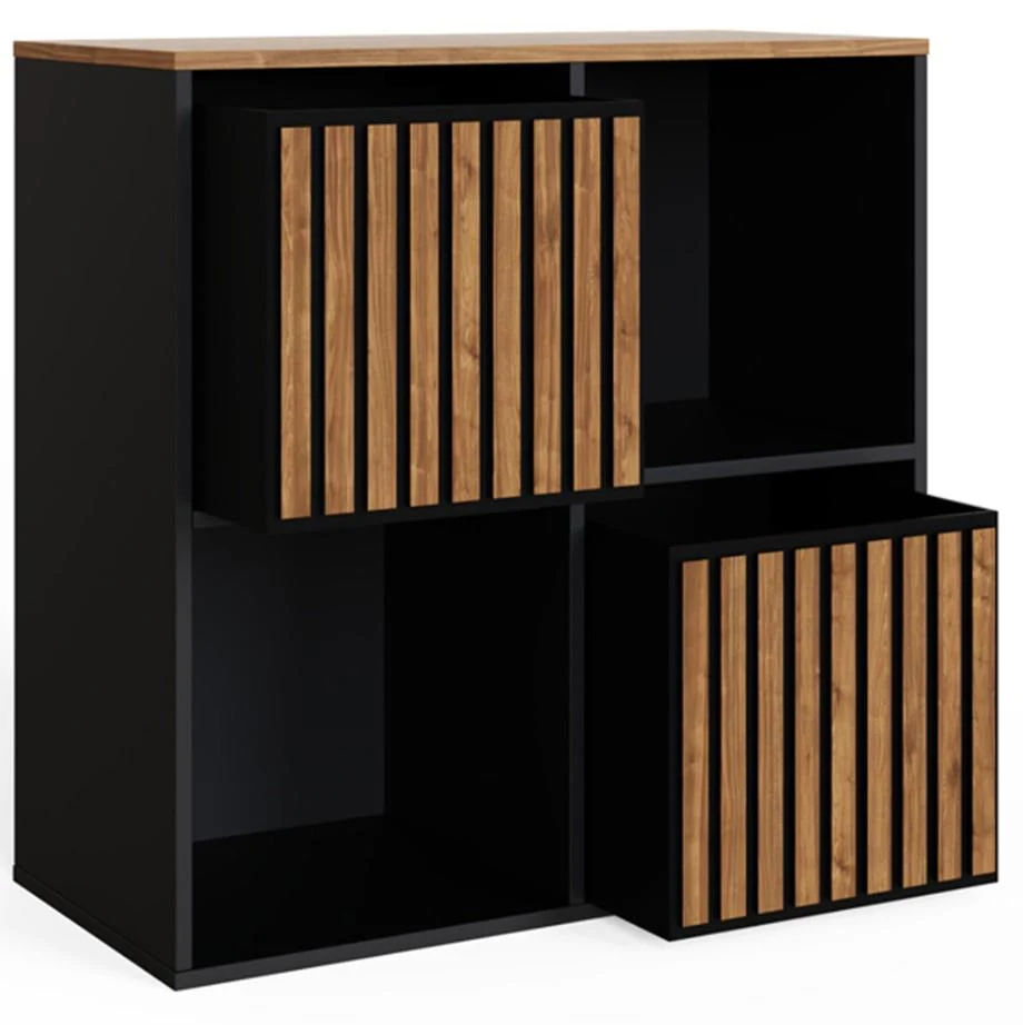 GFW Kube Black and Walnut 2 Drawer 2 Shelf Storage Unit Organiser - Image 4