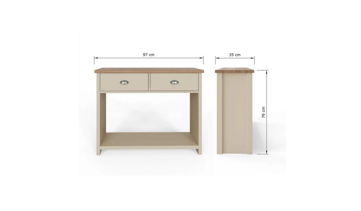 GFW Lancaster 2 Drawer Console Table Cream Country Cottage Style - Image 3