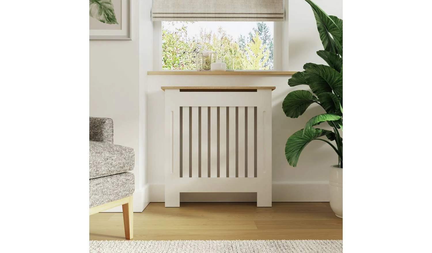 GFW Longslow Small Radiator Cover White & Oak Easy Assembly UK - Image 3