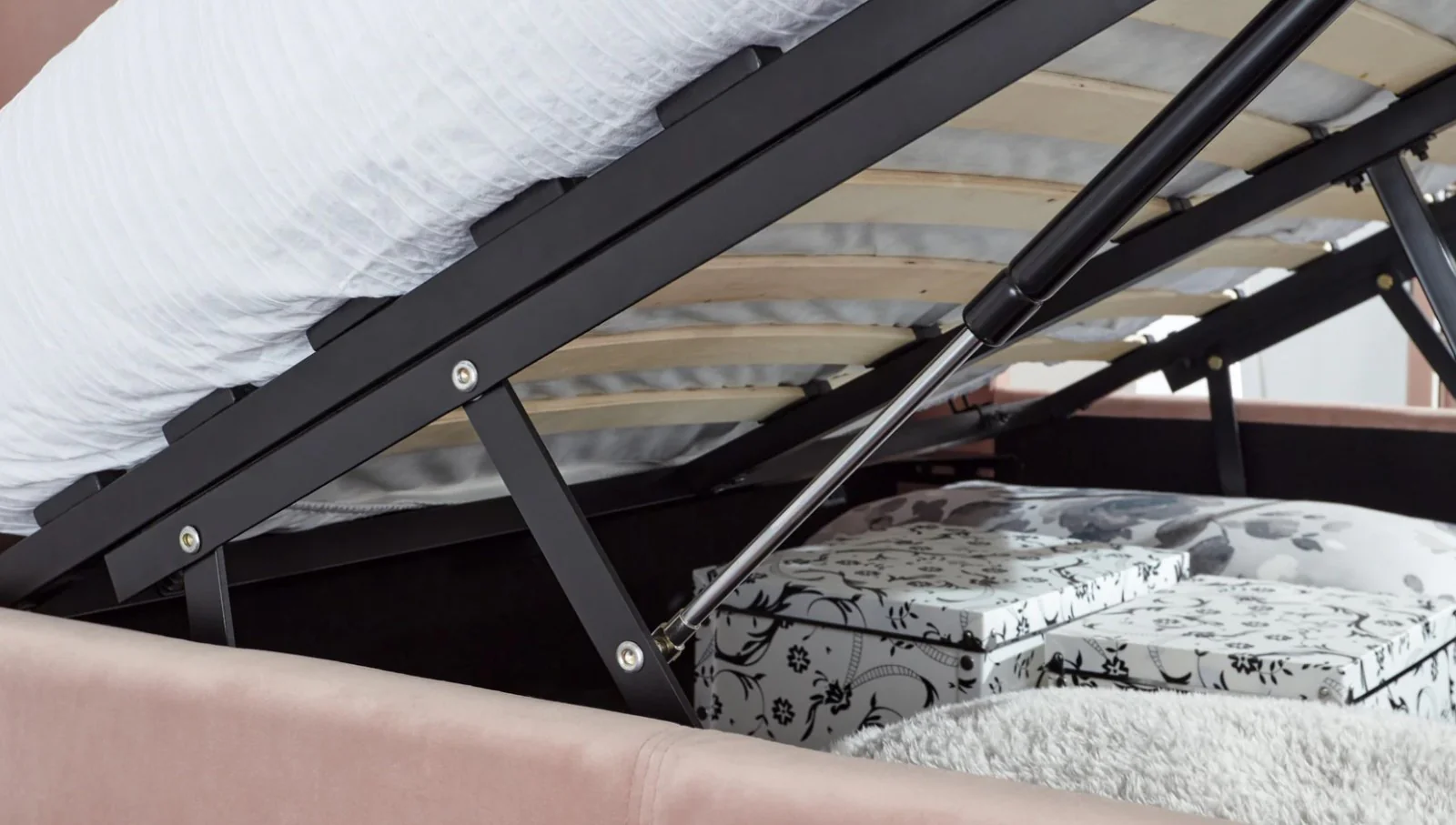 GFW Pettine End Lift Ottoman Bed Blush Pink Double Size Bedroom Storage - Image 4