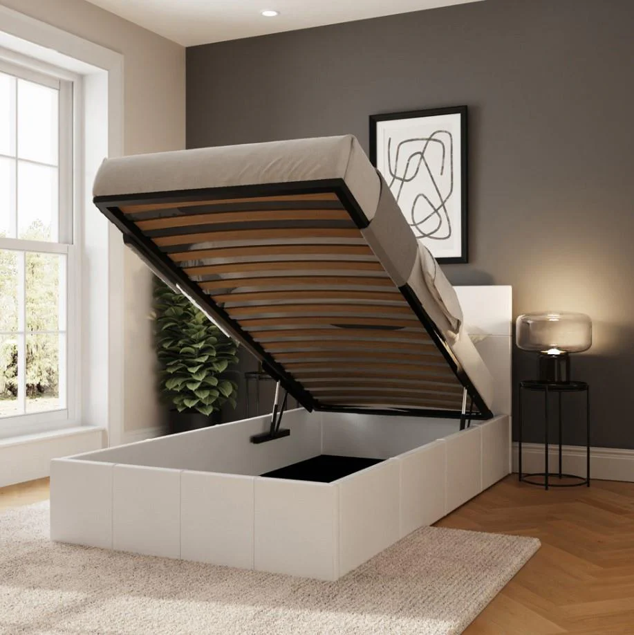 GFW Single Matt White End Lift Ottoman Bed Easy Access Storage Bedroom - Image 9