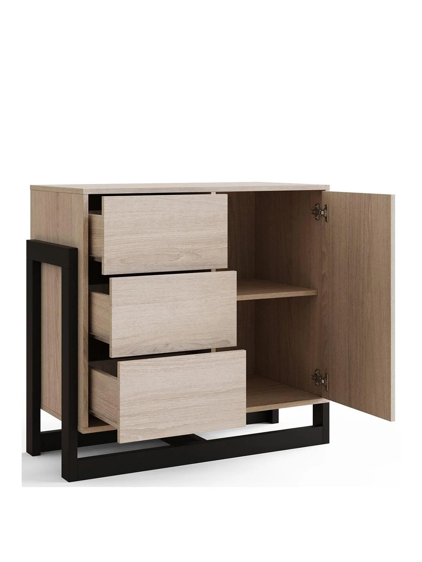 GFW Tait 1 Door 3 Drawer Sideboard Oak Storage Cabinet Living Room - Image 3
