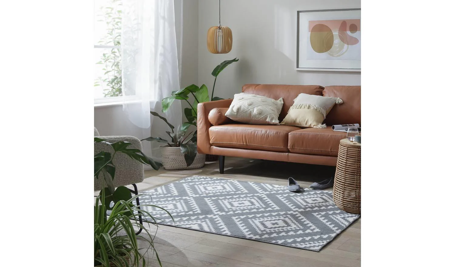 Global Geometric Grey Cut Pile Rug 120x170cm Patterned Living Room - Image 2