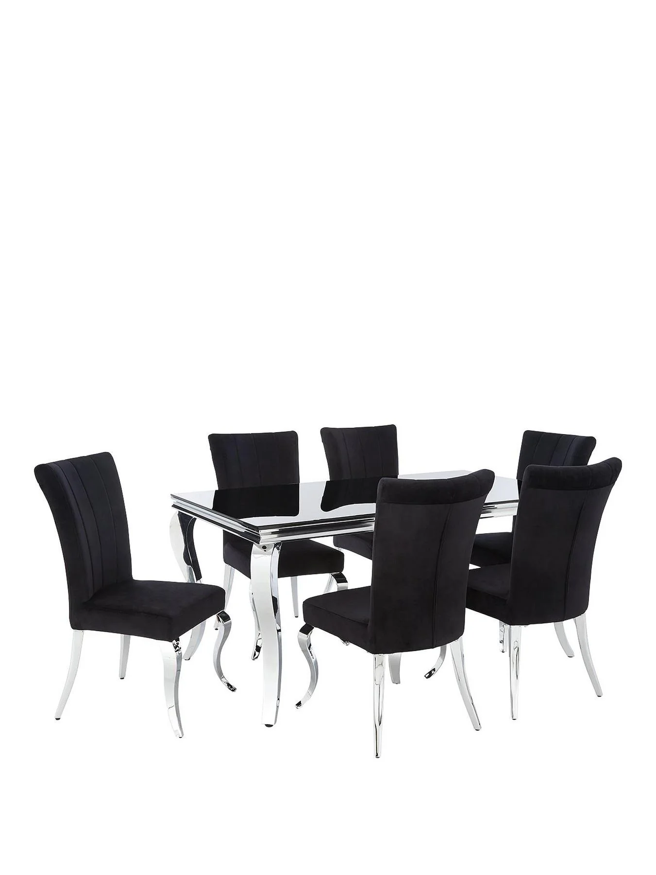 Grace 160 cm Rectangle Dining Table + 6 Chairs Black Chrome Modern Kitchen - Image 2