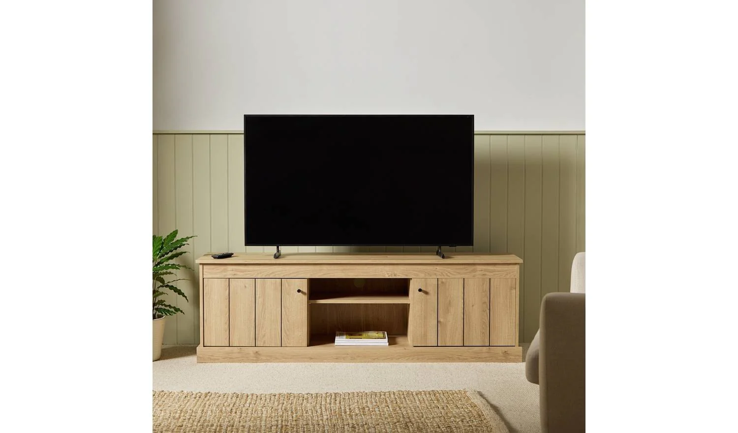 Griselde 2 Door TV Unit Natural Media Stand Storage Cabinet Living Room - Image 3