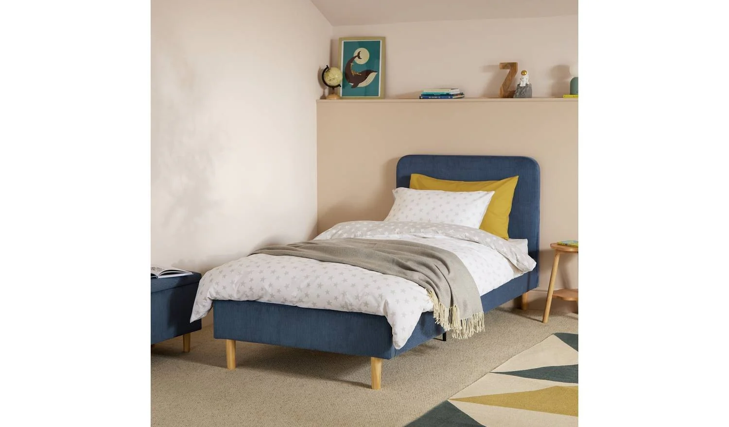 Arden Single Fabric Bed Frame Blue Kids Childrens Bedroom Furniture - Image 2
