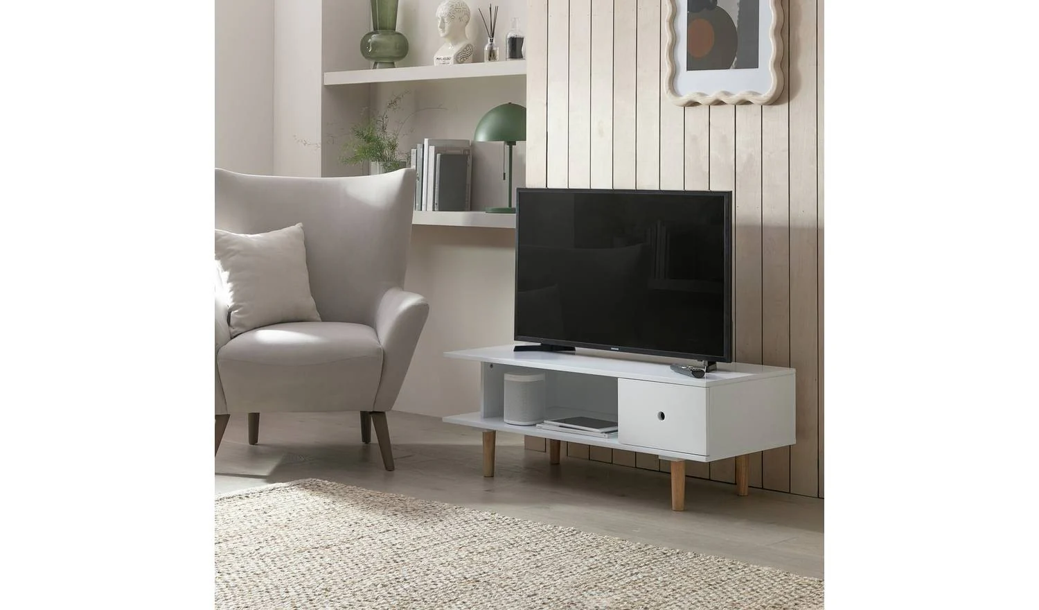 Cato 1 Drawer TV Unit White Media Storage Cabinet Living Room Furniture - Image 3