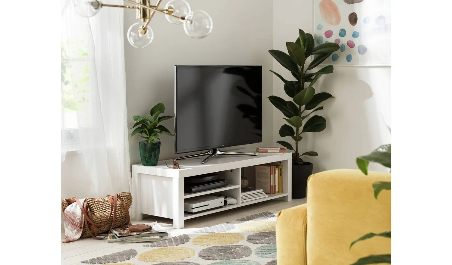 Charlie TV Unit White (W 119, D 39cm) Entertainment Centre With Shelves - Image 2