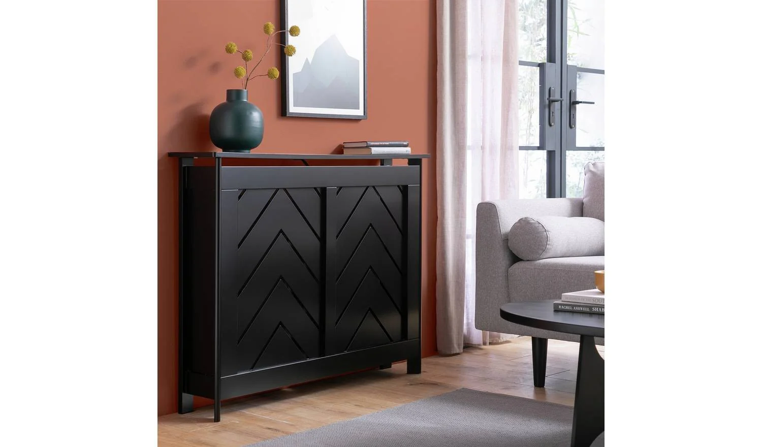 Chevron Small Radiator Cover Black Modern Home Heating Cabinet Furniture - Image 3