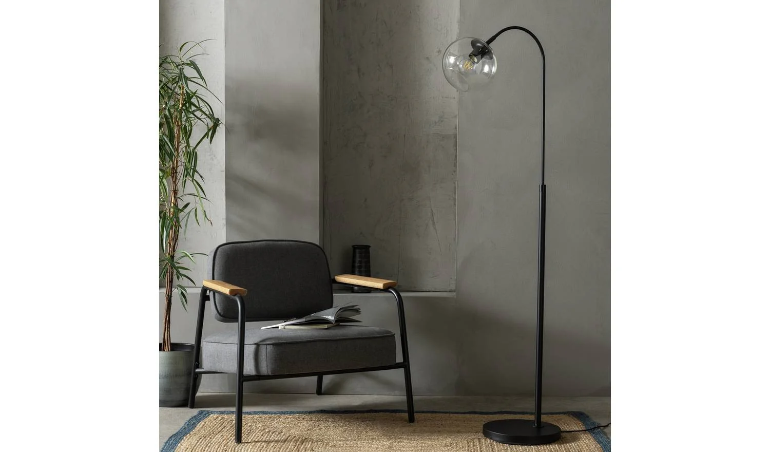 Coleman Glass Shade Metal Floor Lamp Matte Black Modern Reading Light - Image 4