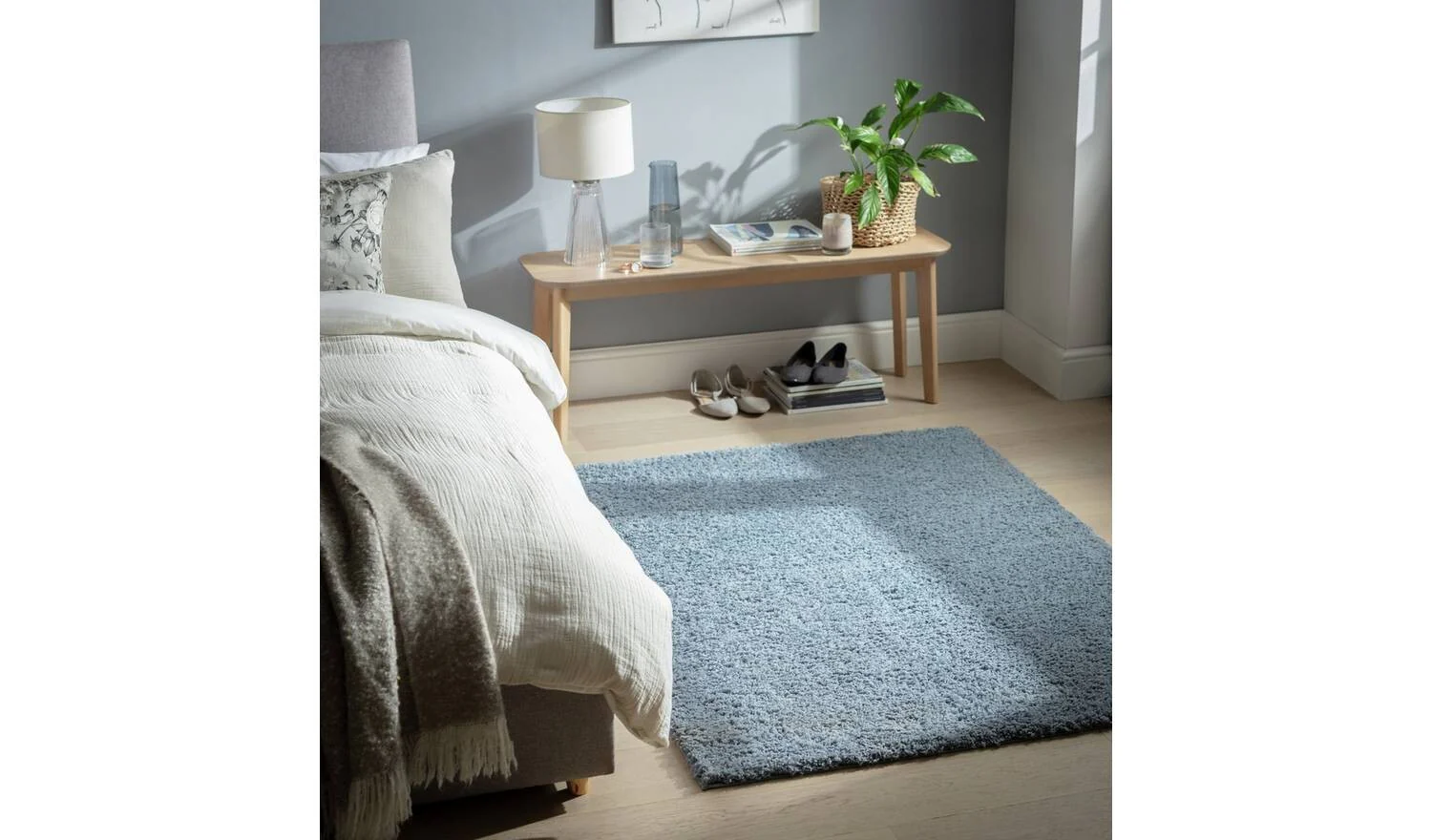 Cosy Recycled Blue Shaggy Rug 150x80cm Soft Living Room Bedroom Floor - Image 2