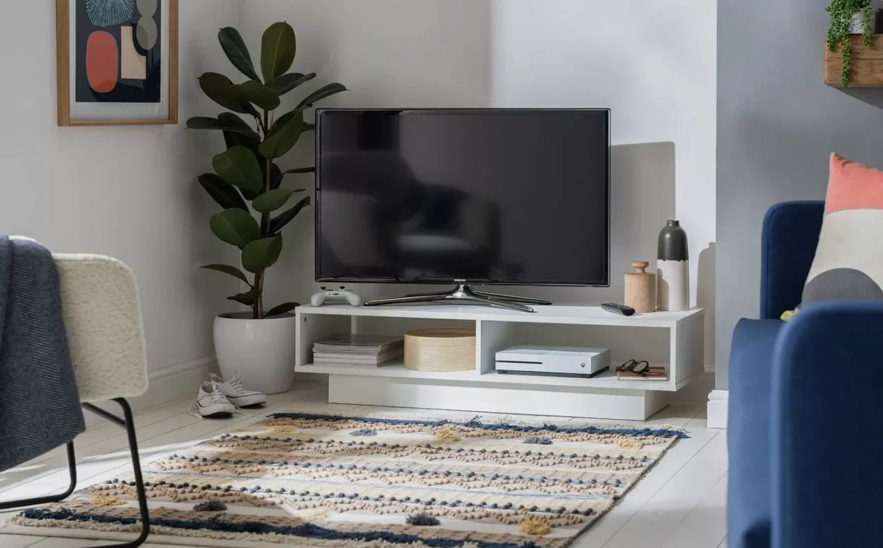 Cubes TV Unit White (W 120) Modern Media Storage Bedroom Living Room - Image 2