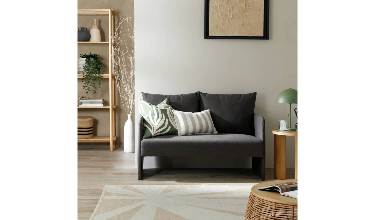 Dixon Small Fabric 2 Seater Sofa in a Box Grey Compact Space Saving - Image 2