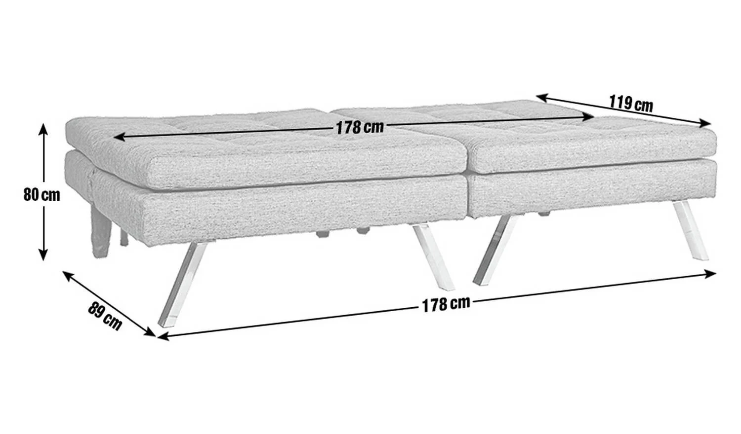 Duo Fabric 2 Seater Clic Clac Sofa Bed Charcoal Modern Multi Functional - Image 3