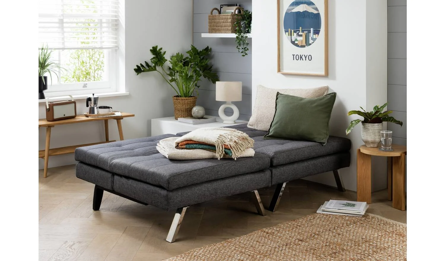 Duo Fabric 2 Seater Clic Clac Sofa Bed Charcoal Modern Multi Functional - Image 6