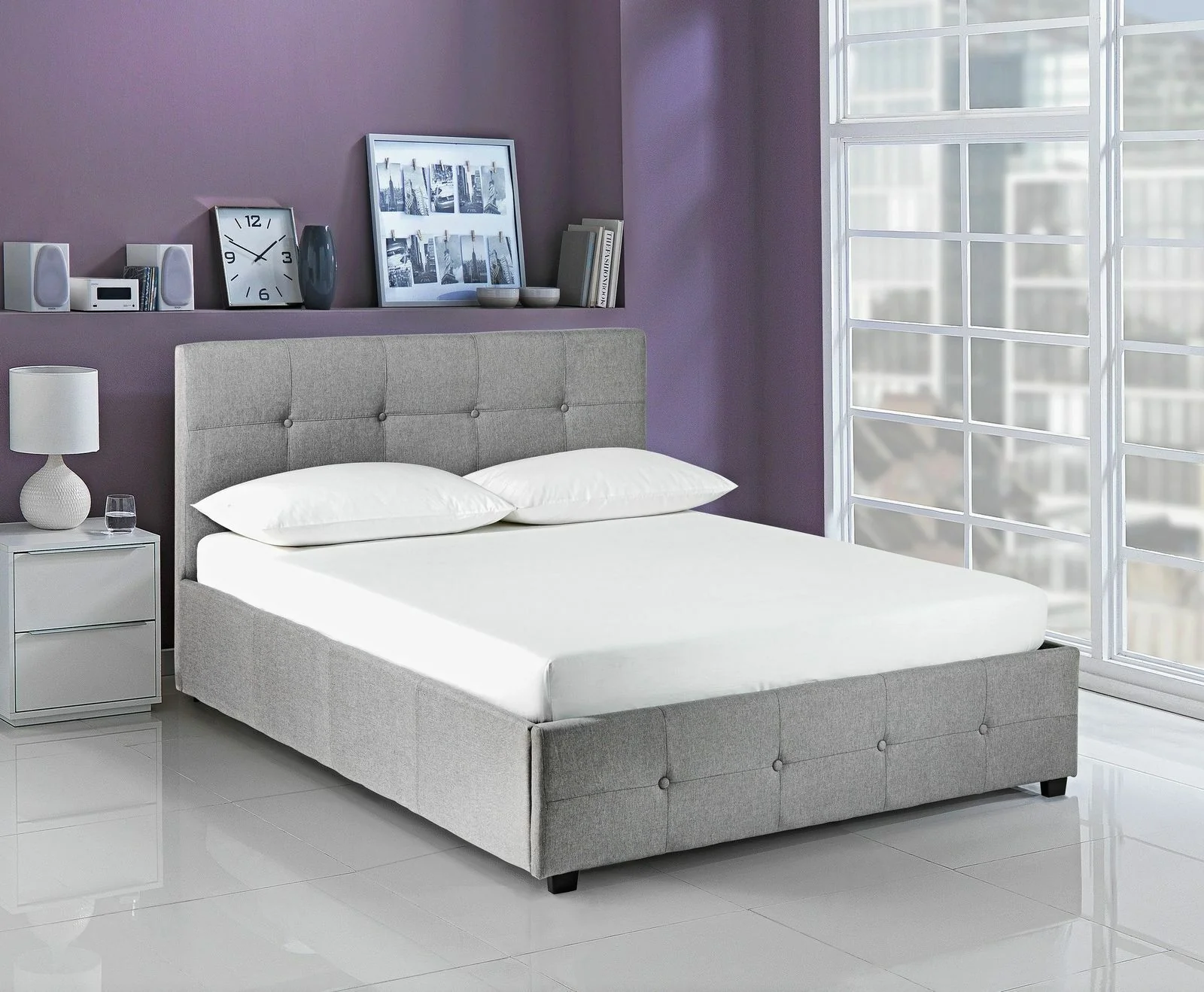 Habitat Eros Double Ottoman Bed Frame Grey with Lift-Up Storage for Bedrooms - Image 2