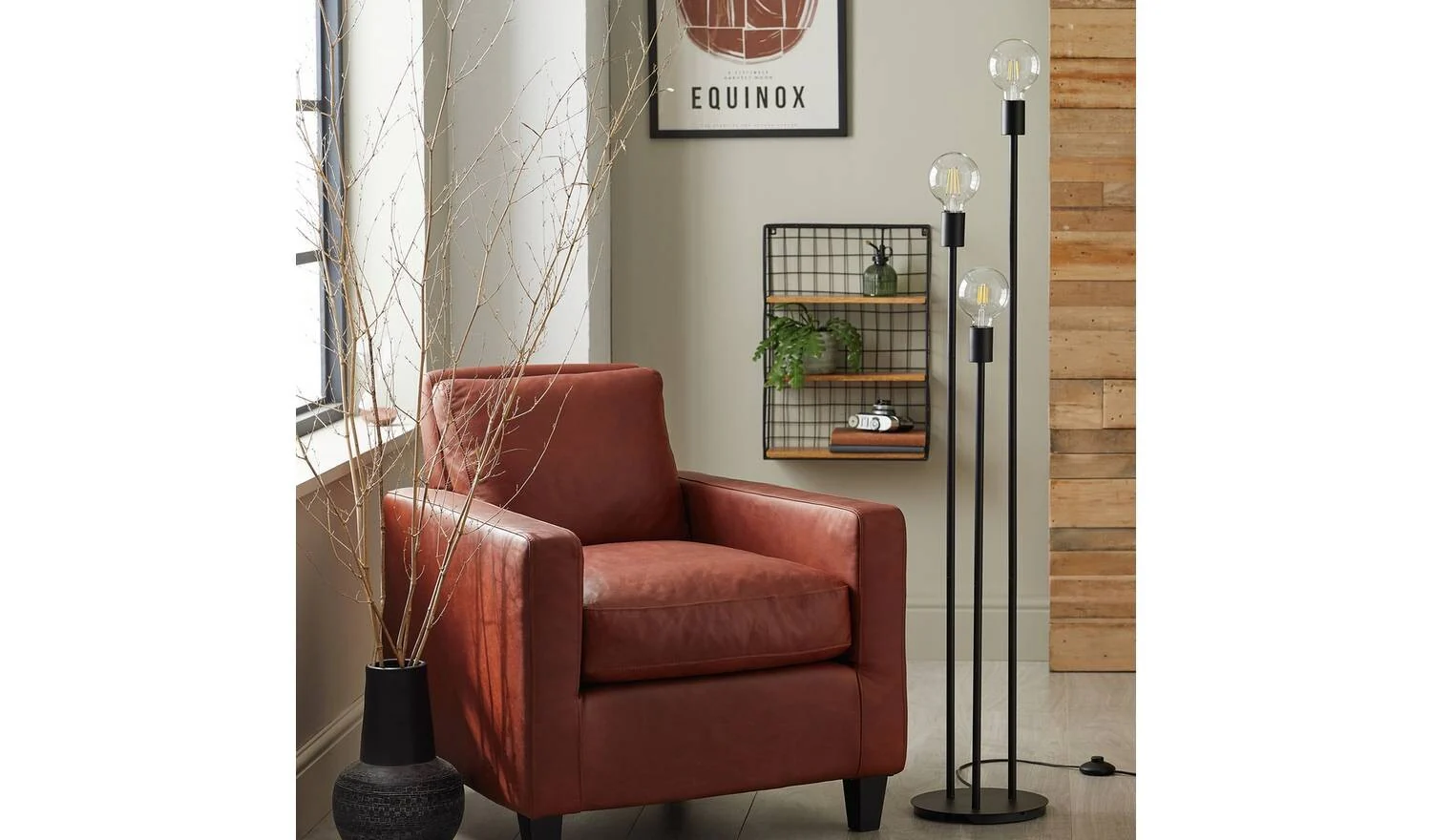Exposed Bulb 3 Light Floor Lamp Black Modern Industrial Living Room - Image 3