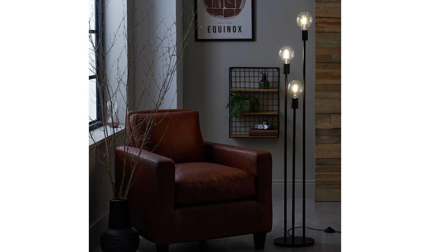 Exposed Bulb 3 Light Floor Lamp Black Modern Industrial Living Room - Image 4