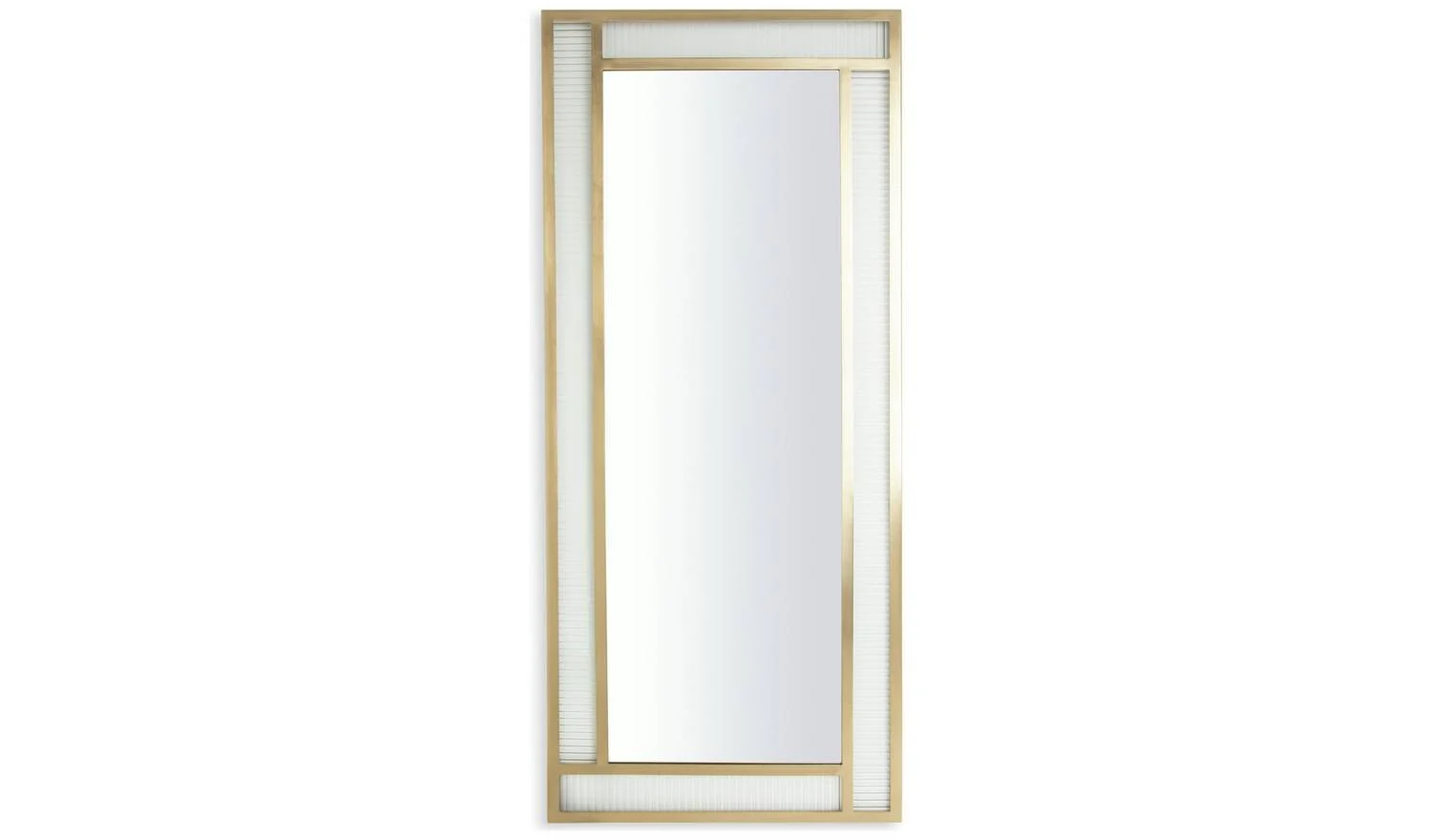 Glass & Brass Ribbed Wall Mirror 140x60cm Modern Hallway Decor Gold - Image 3