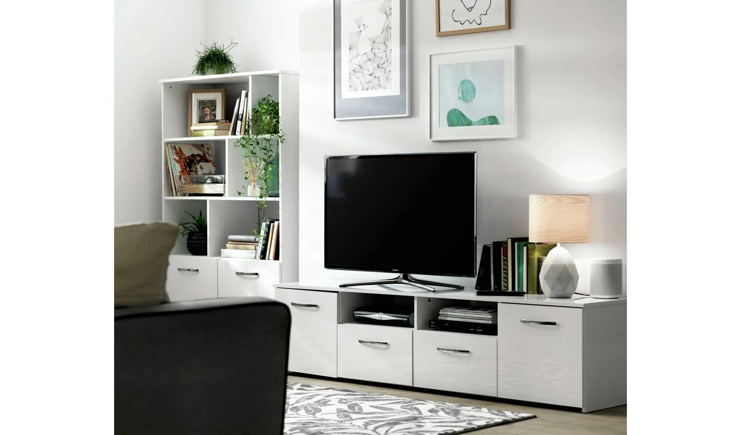 Hayward 2 Door TV Unit White Gloss Storage Cabinet Media Stand Furniture - Image 3