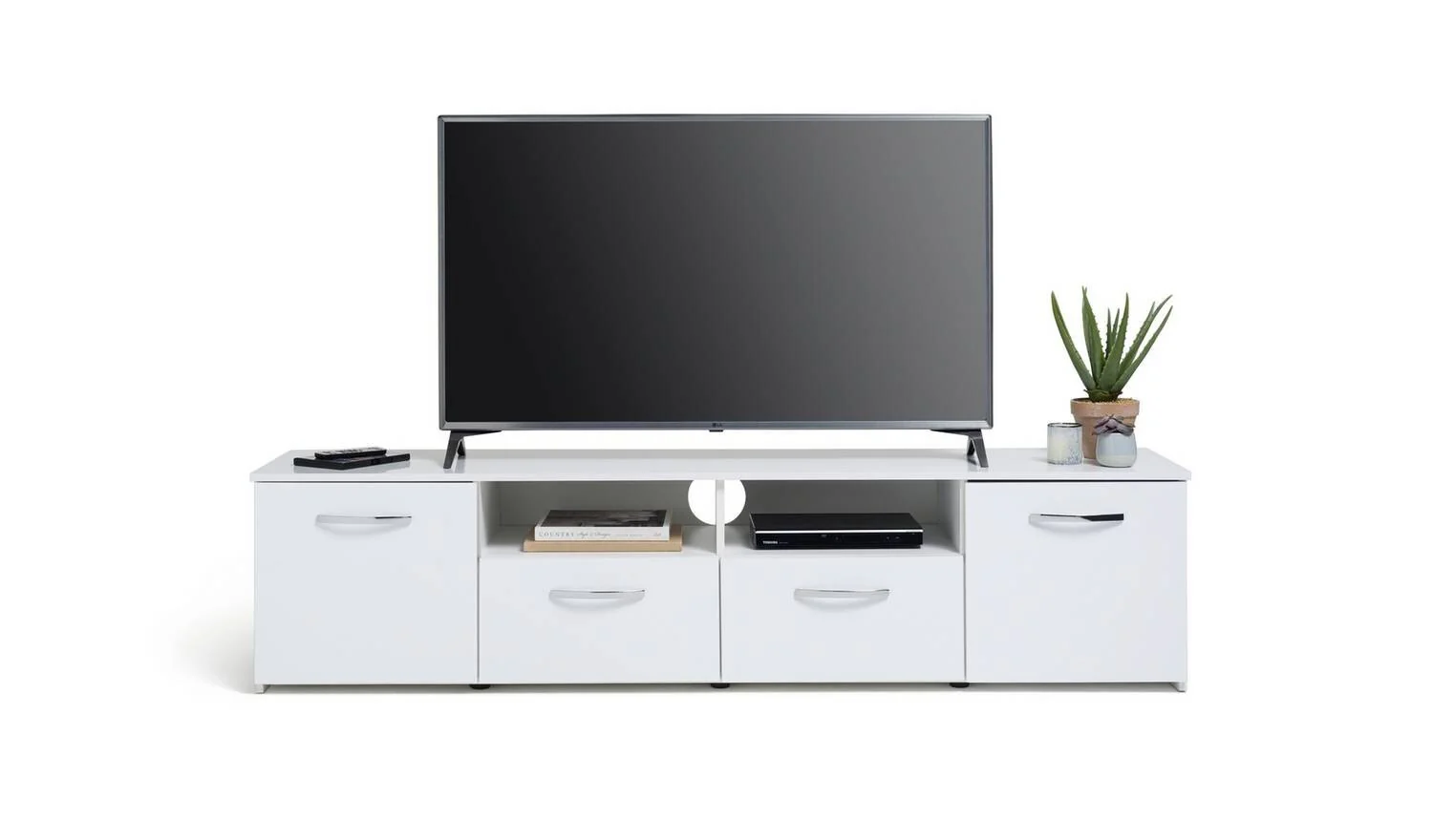 Hayward 2 Door TV Unit White Gloss Storage Cabinet Media Stand Furniture - Image 4