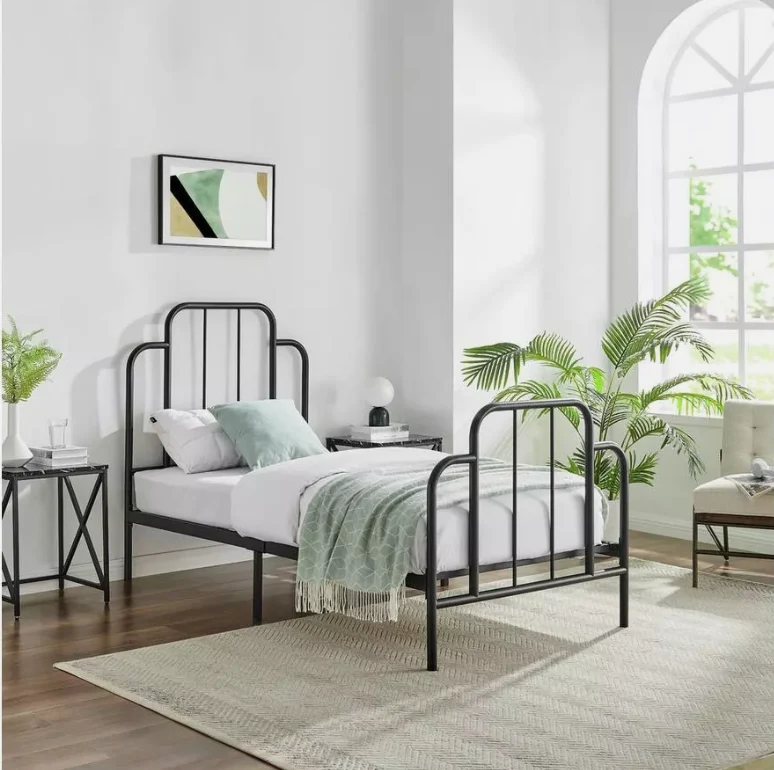 JACQUES SINGLE METAL BED FRAME BLACK SPACE SAVING GUEST ROOM - Image 2