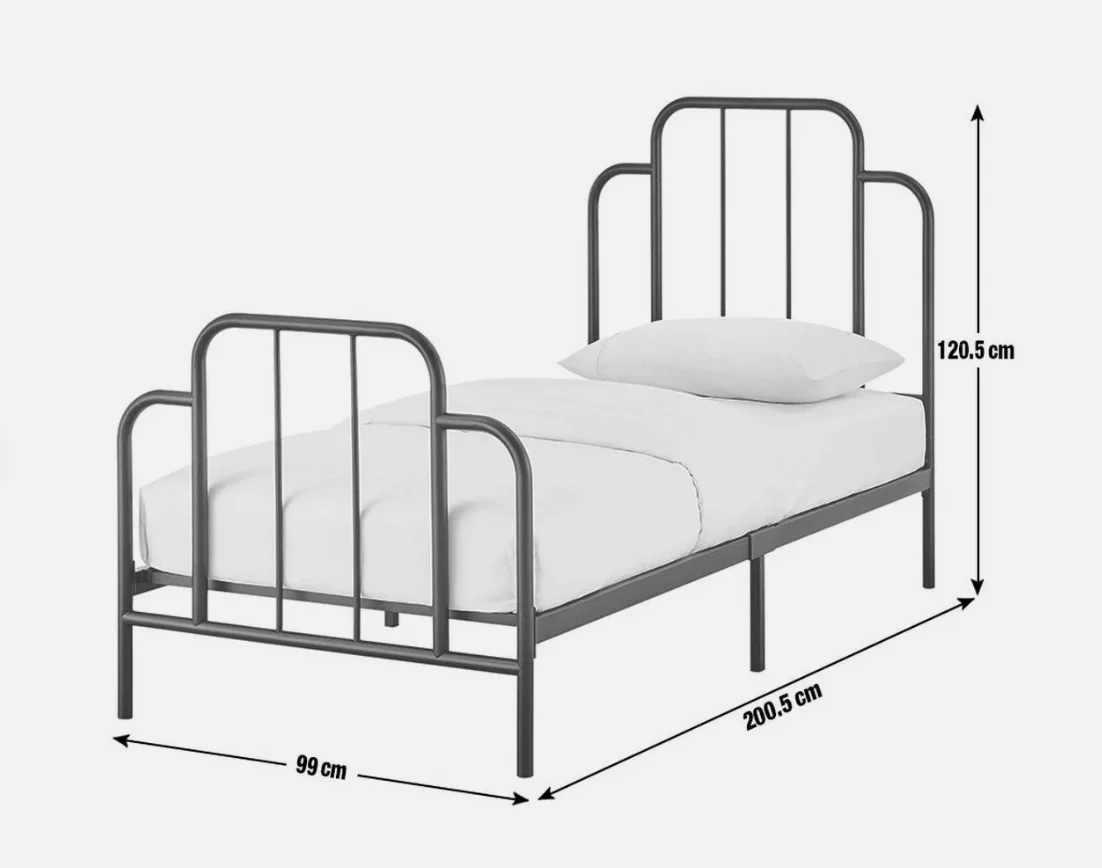 JACQUES SINGLE METAL BED FRAME BLACK SPACE SAVING GUEST ROOM - Image 7