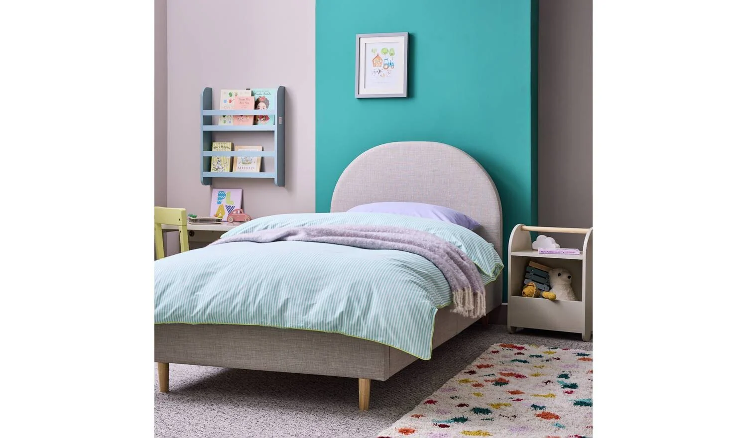 Kids Olivia Single Bed Frame Grey Childrens Bedroom Furniture Modern - Image 2