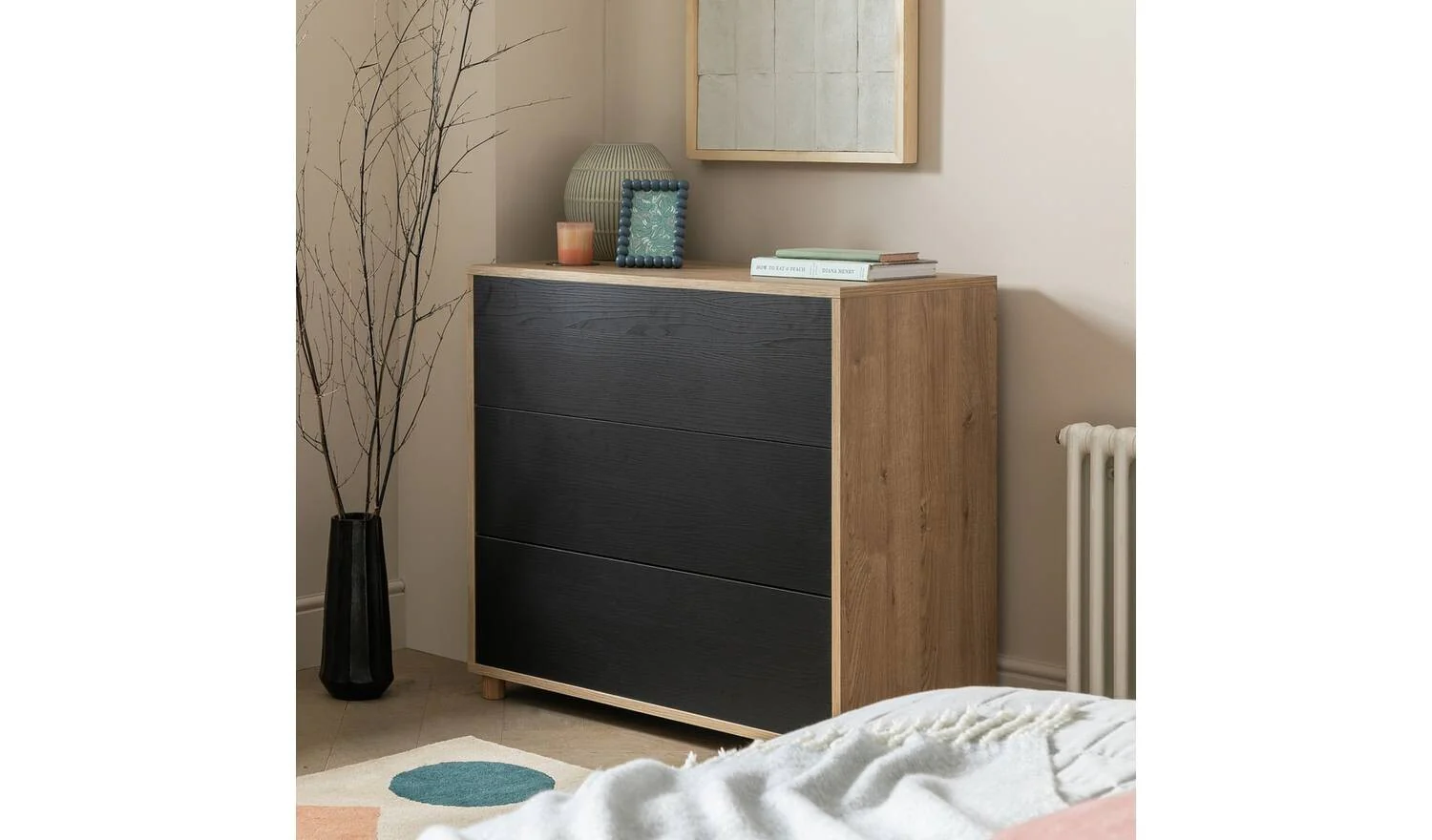 Koda 3 Drawer Chest Black Storage Organiser Bedroom Furniture - Image 2