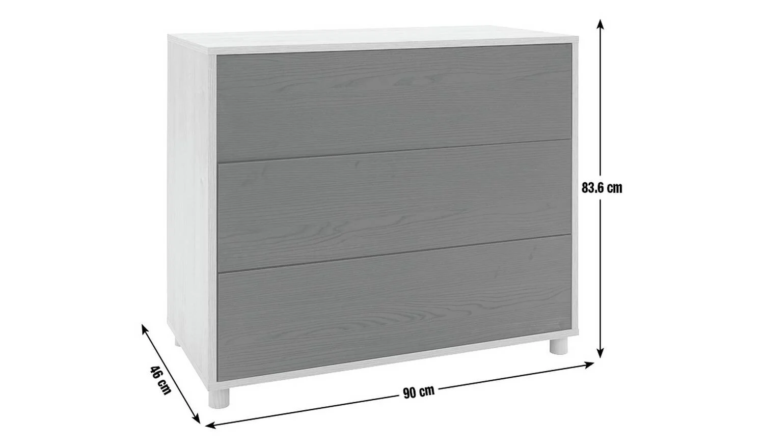 Koda 3 Drawer Chest Black Storage Organiser Bedroom Furniture - Image 7