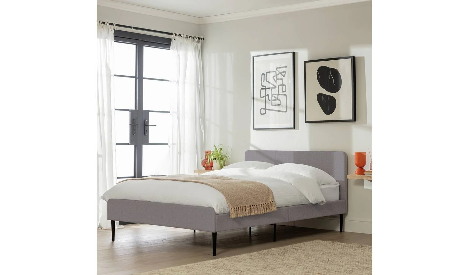 Kristopher Double Fabric Bed Frame Grey Modern Bedroom Furniture - Image 3