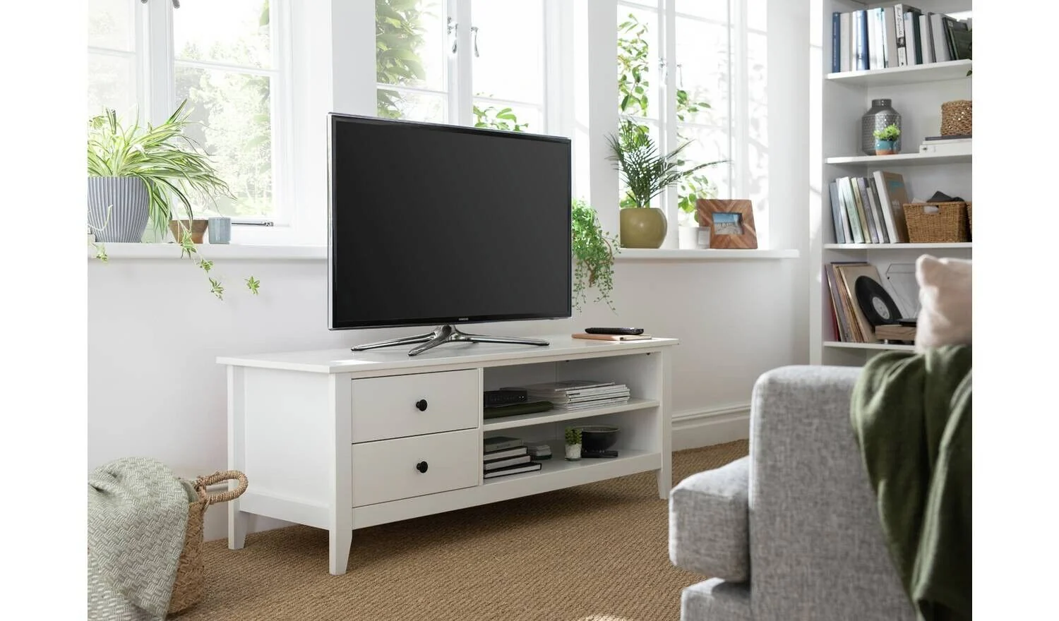 Habitat Minato 2 Drawer TV Unit White Stylish and Functional Media Storage - Image 3